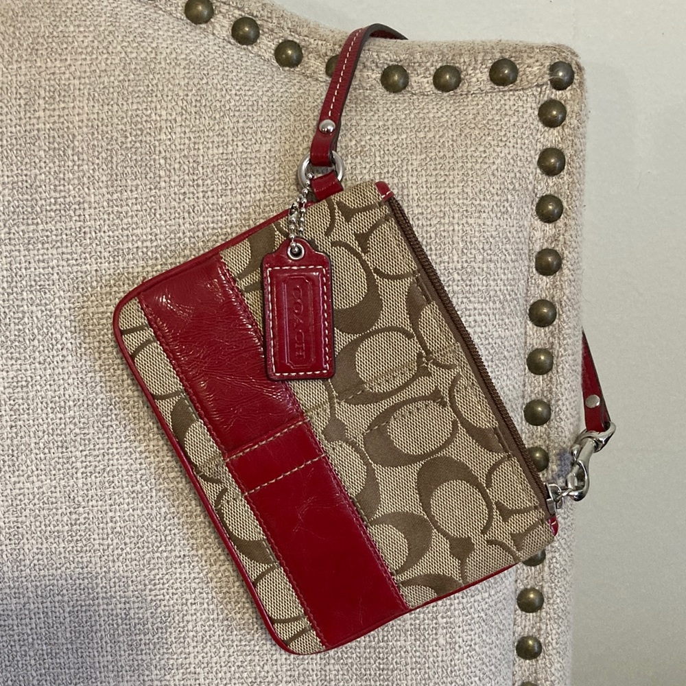 Coach Red and Tan Signature Clutch